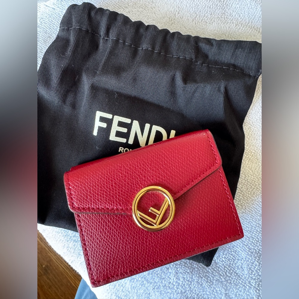 FENDI Micro Trifold Wallet Red Gold Hardware Multifunctional Compact